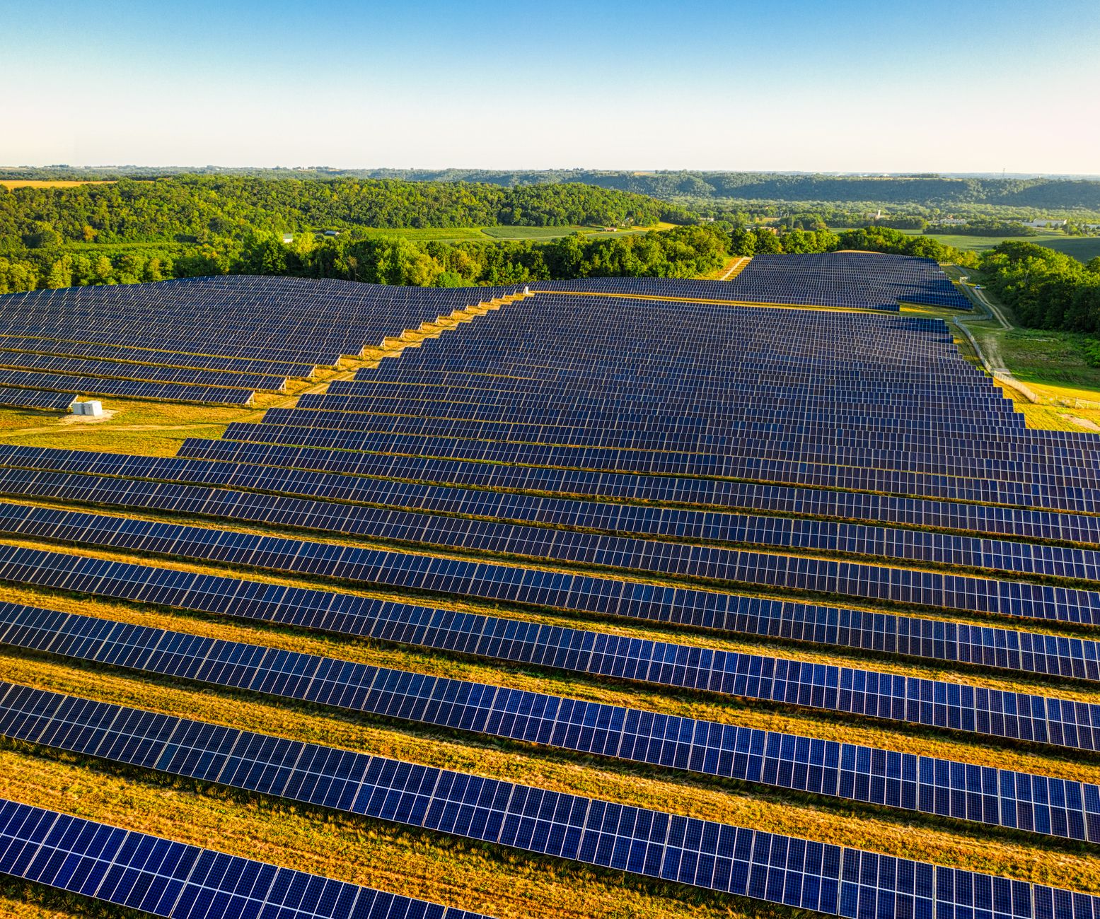 Aerial view of a utility-scale solar farm