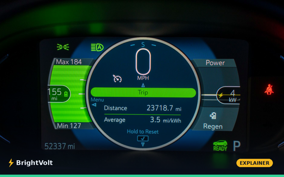 An electric car dashboard showing remaining range