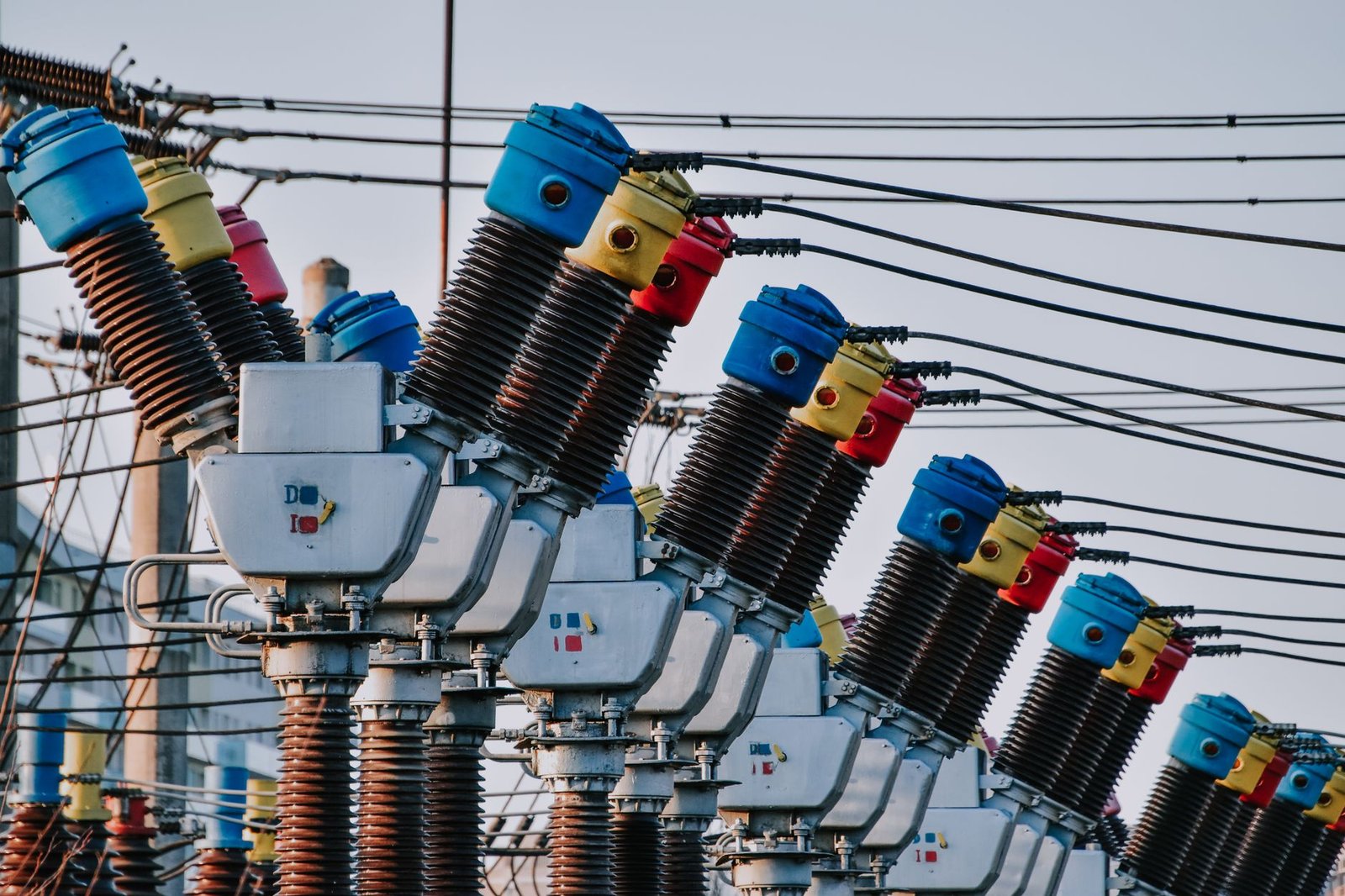 A large power transformer at a high-voltage substation