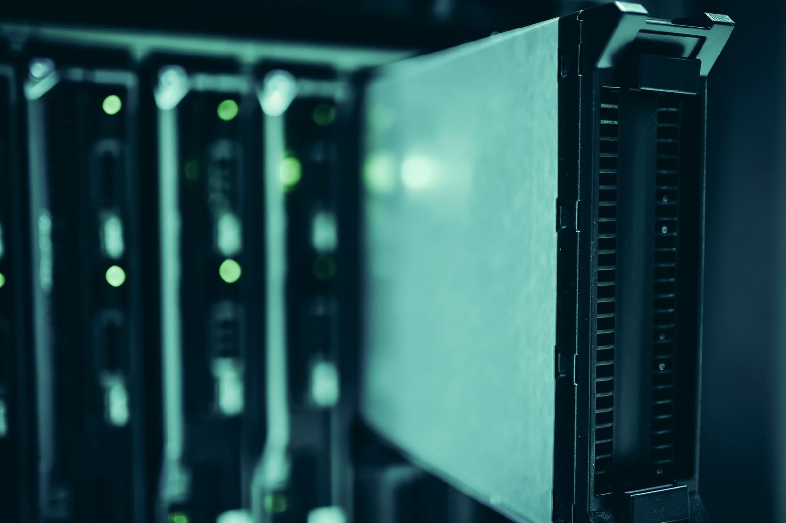 Rows of servers in a data center aisle