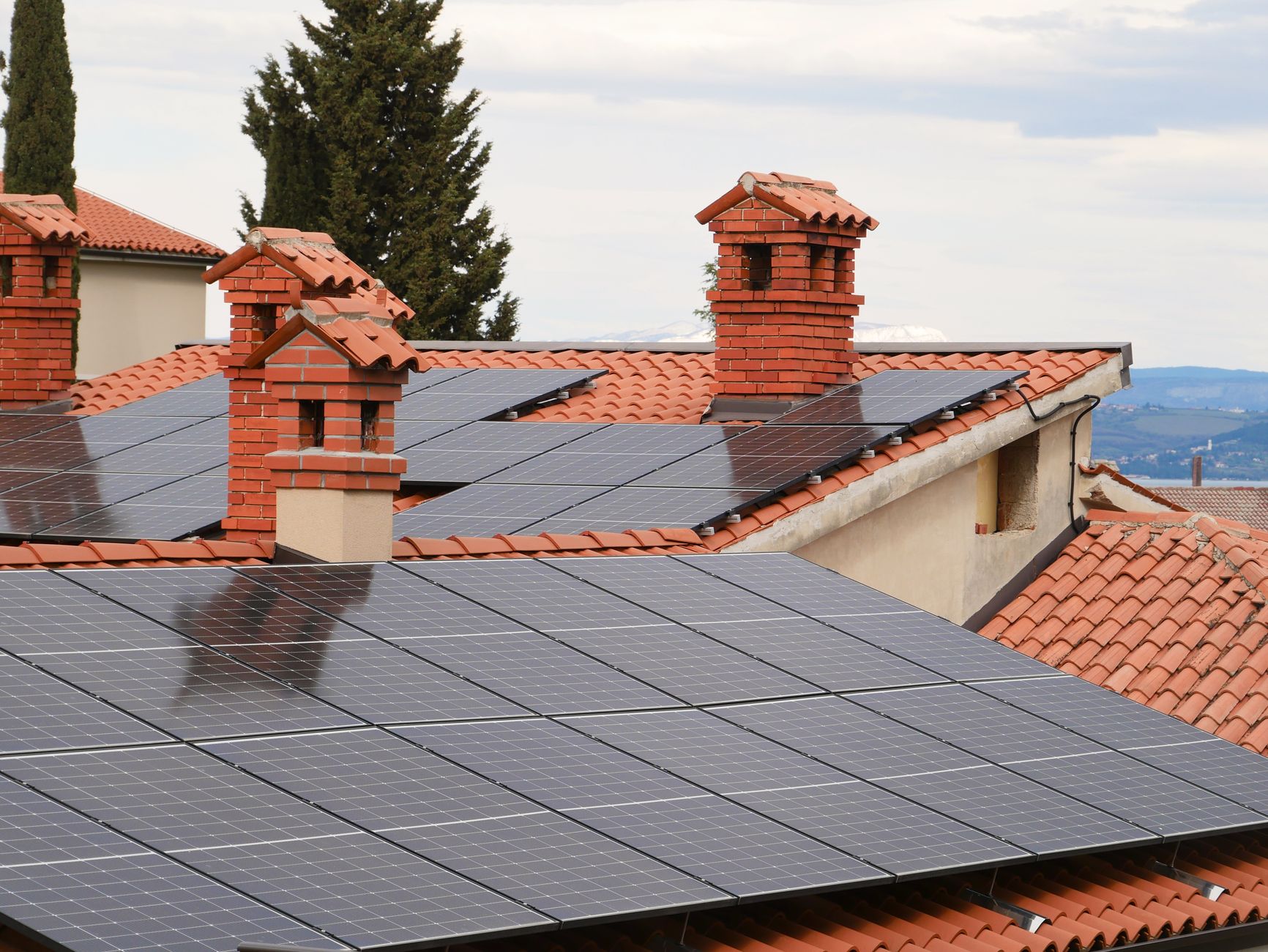Rooftop solar panels on a residential home