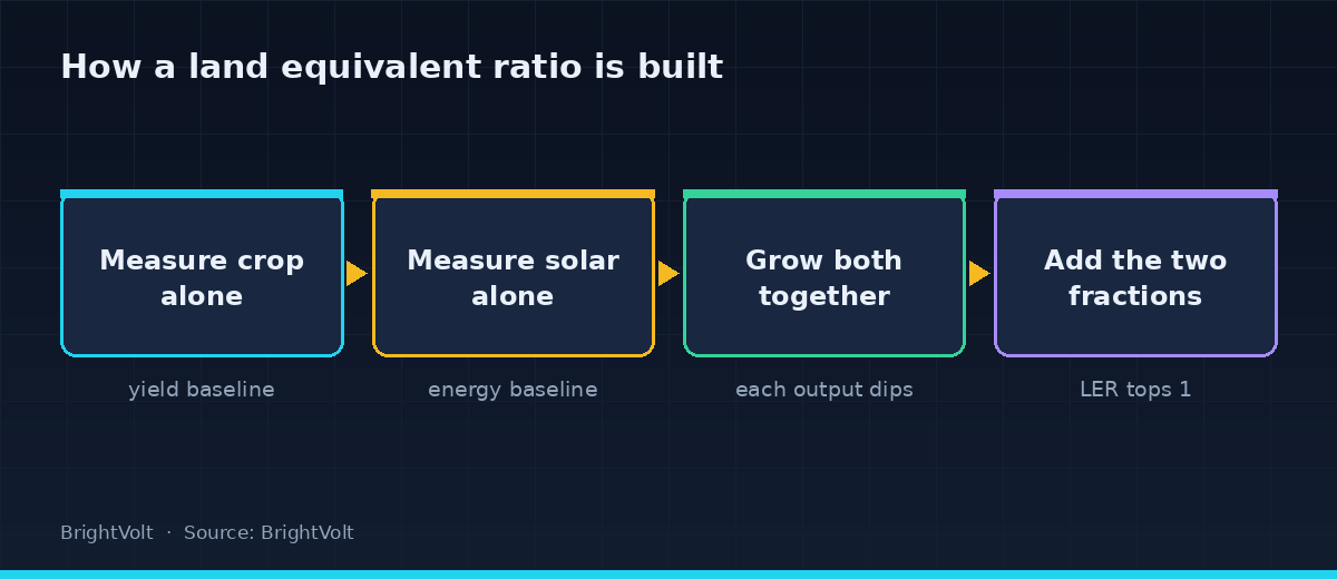 How a land equivalent ratio is built, from two single-use baselines to a summed figure above one