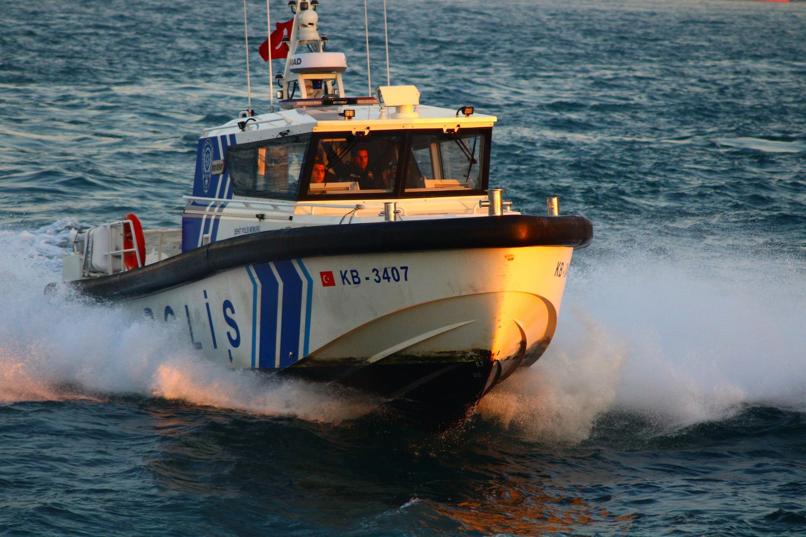 A displacement hull throws up a bow wave that grows steeply with speed